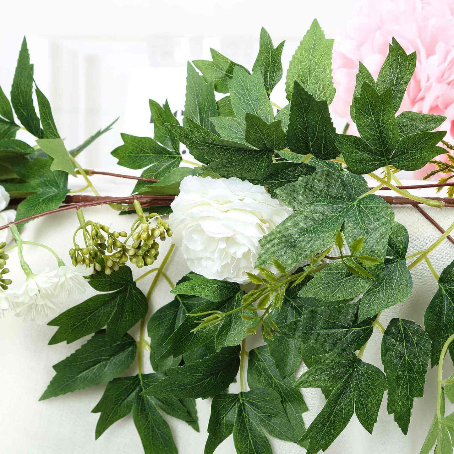 6ft White Artificial Silk Peony Foliage Hanging Flower Garland Vine