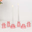 Set of 6 Glass Taper Candle Holders Ribbed Crystal Design Pink - Reversible Mini Votive Tealight Stands 3"
