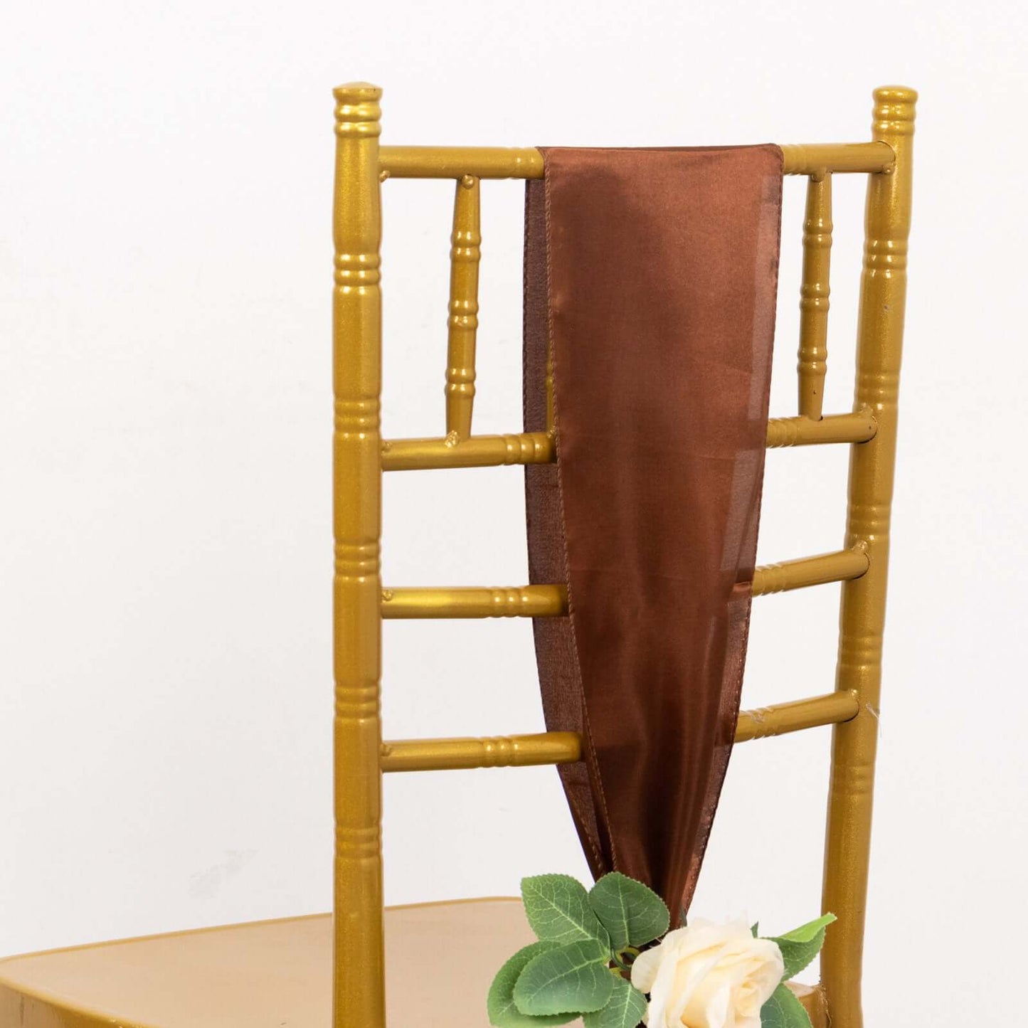 5 Pack Satin Chair Sashes Cinnamon Brown - Durable Chair Bows with Shiny Finish 6"x106"