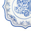 25-Pack Paper Dessert Plates in White with Light Blue Damask Floral Print & Scallop Rim - Stylish Disposable 300GSM Floral Salad Appetizer Plates 8"