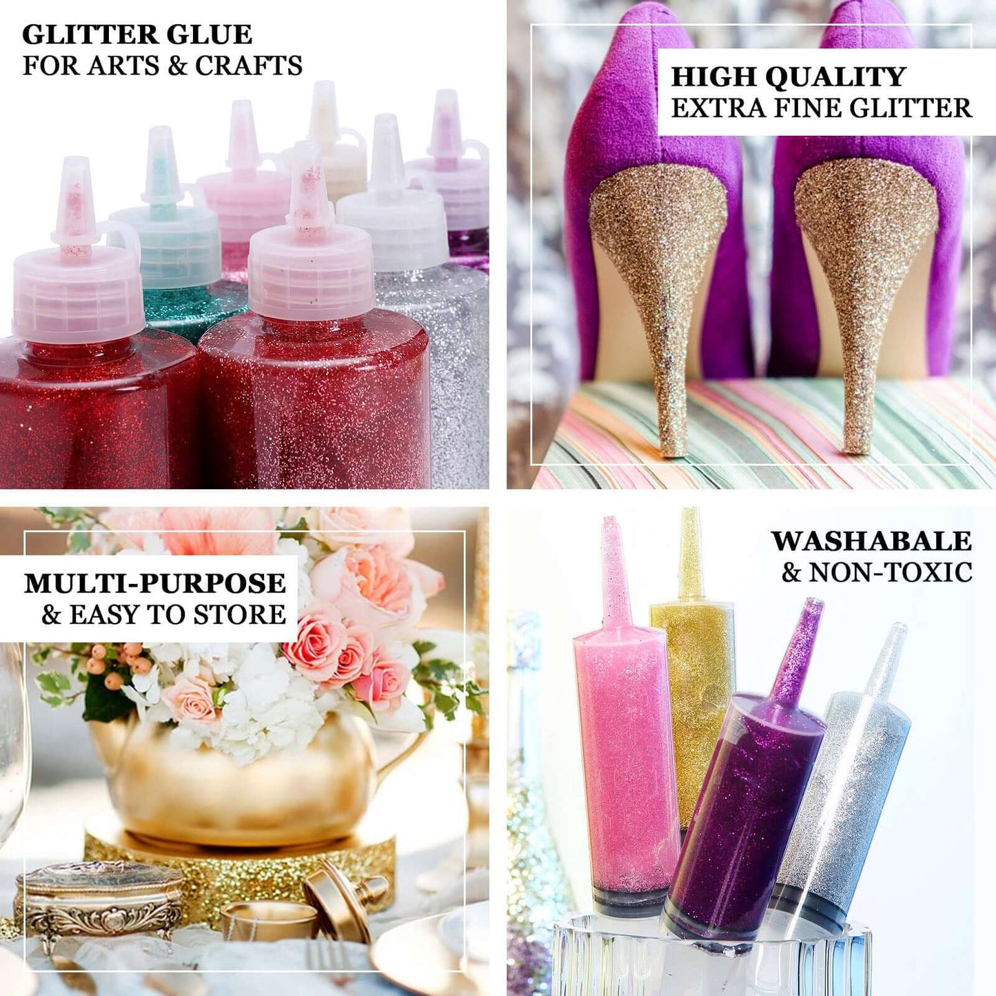 Metallic Glitter Glue Purple - Washable Nontoxic Art Glue for Fun DIY Projects Scrapbooking & Party Decor 4 oz Bottle