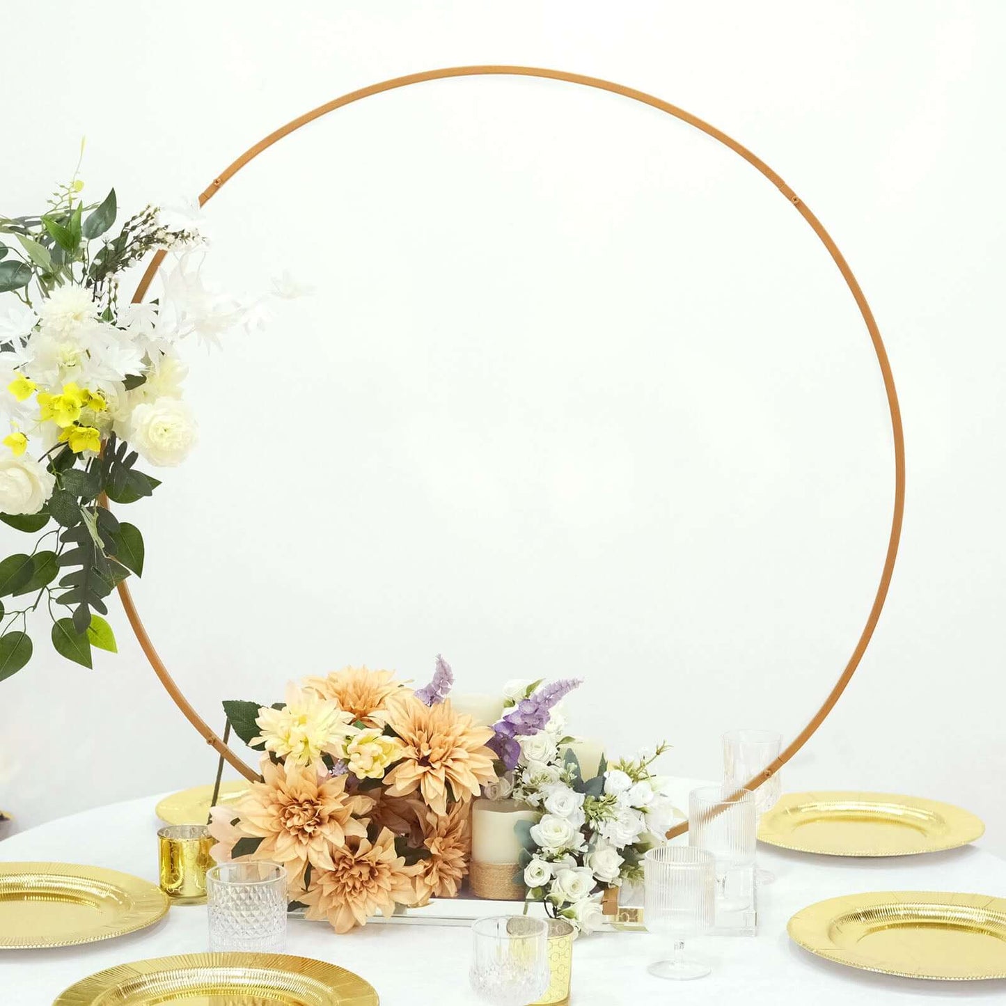 36" Gold Metal Round Hoop Wedding Centerpiece, Self Standing Table Floral Wreath Frame