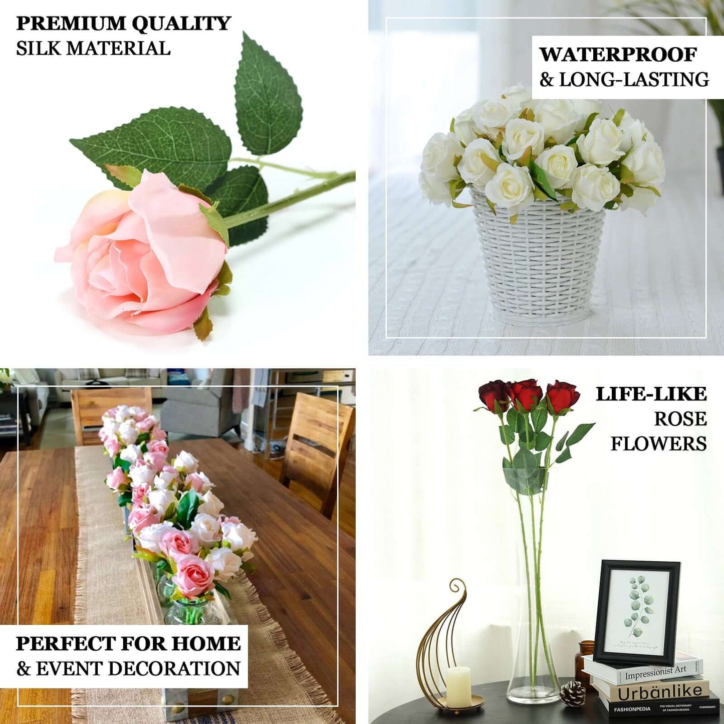 31" 24Pcs White Long Stem Artificial Silk Roses Flowers