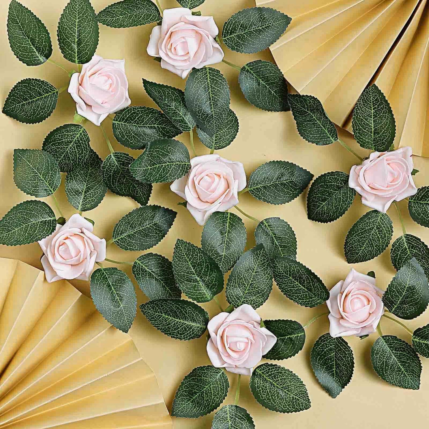 24 Roses 2" Blush Artificial Foam Flowers With Stem Wire and Leaves