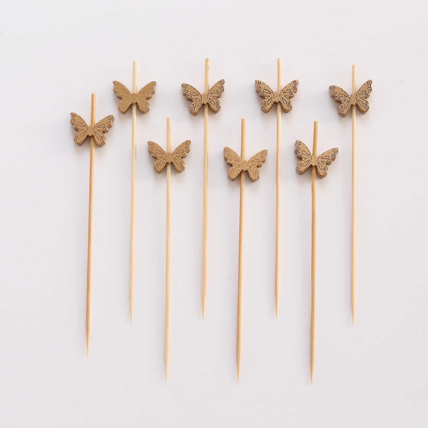 100-Pack Bamboo Cocktail Sticks Butterfly Design Eco Friendly Natural - Biodegradable Party Picks 5"