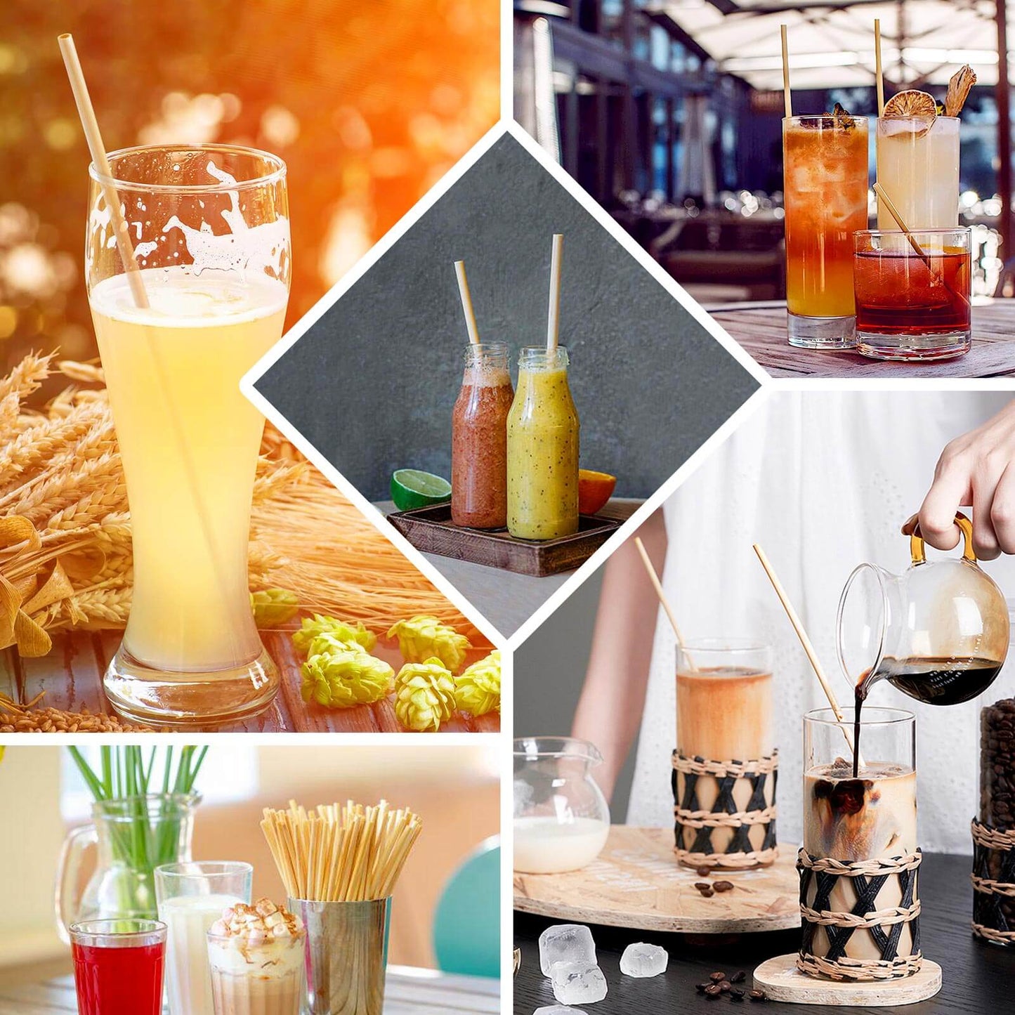 100-Pack Compostable Straws Plant Based 100% Plastic Free - Biodegradable Wheat Straws for Drinks 6"