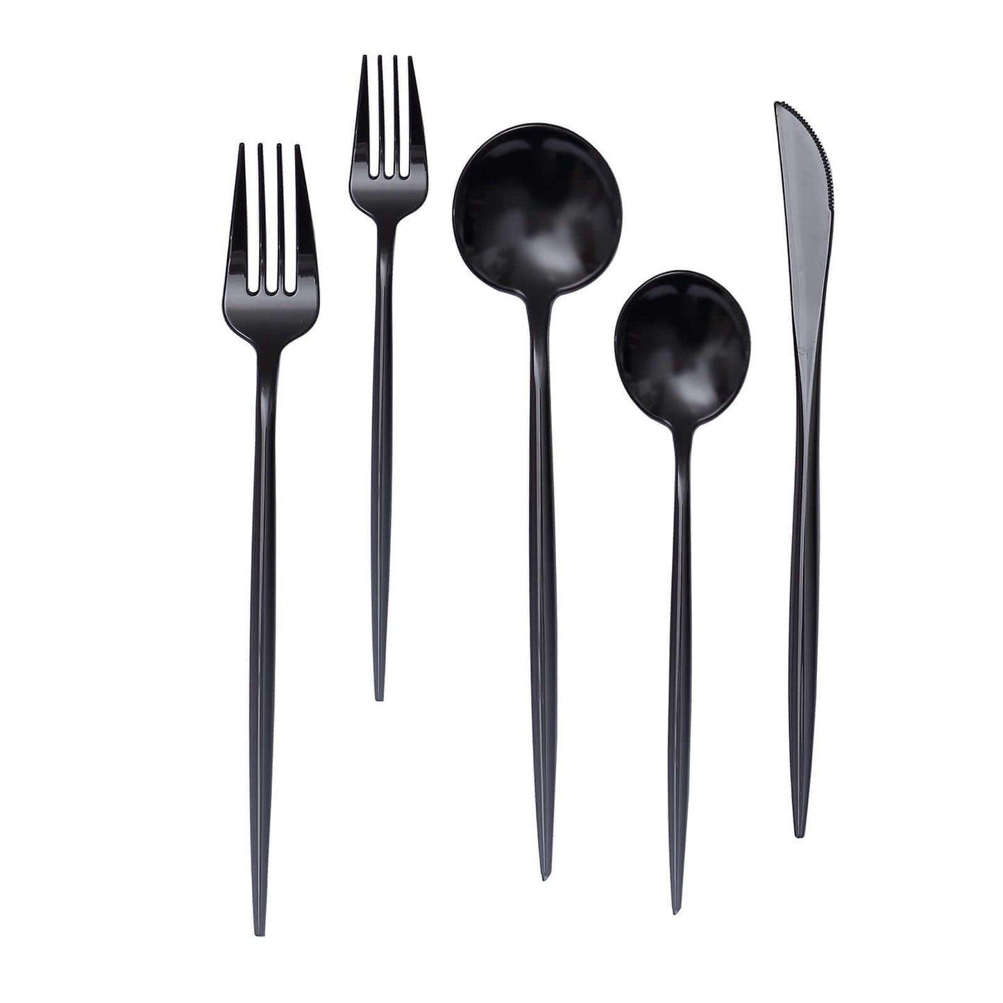 50-Pack Plastic Utensil Set Black - Premium Disposable Heavy Duty Sleek Flatware for Events