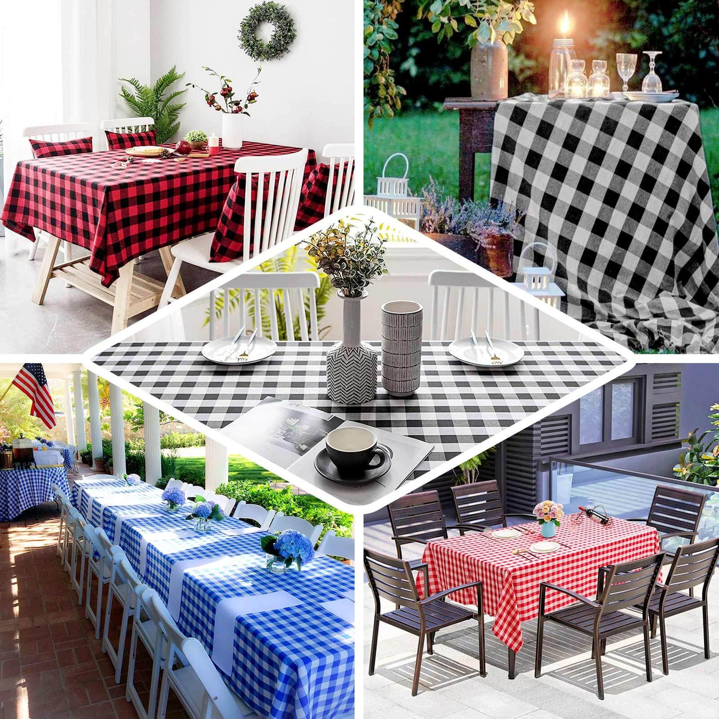 Polyester 60"x126" Rectangle Tablecloth White/Sage Green - Buffalo Plaid Checkered Table Cover