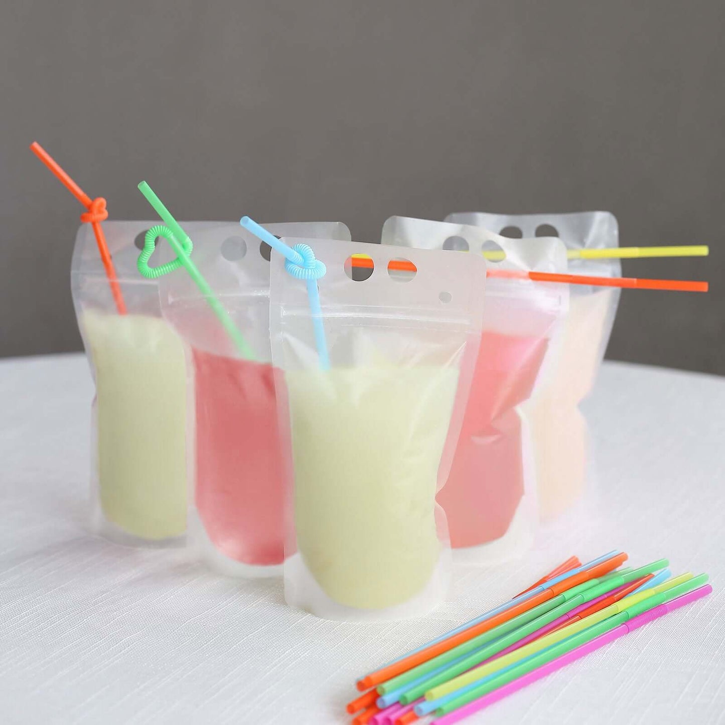 50-Pack Plastic Drink Pouches 12oz Clear - Stand Up Reclosable Hand-Held Juice Smoothie Drink Bags with Straws and Zipper for Travel & Festivals