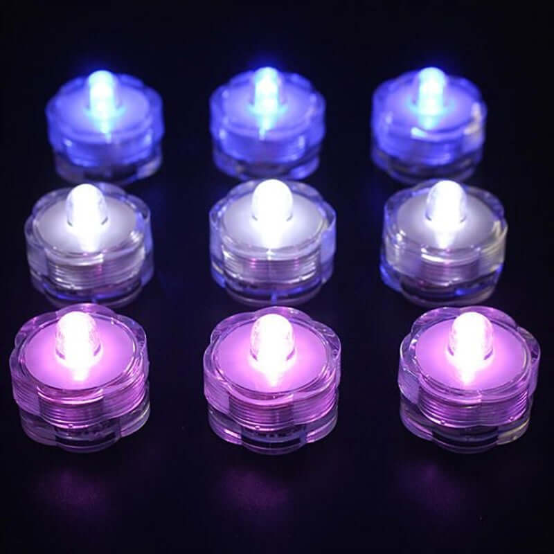 12-Pack LED Lights Flower Design - Submersible Waterproof Light Blue Battery Operated