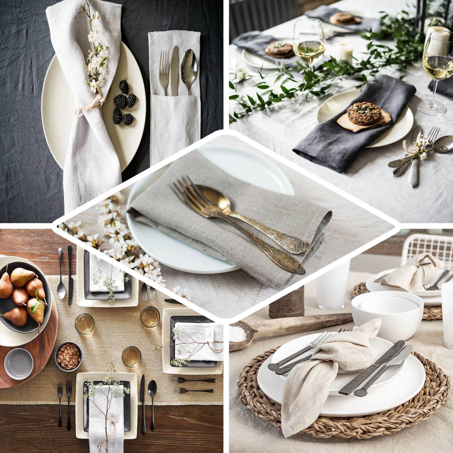 5 Pack Faux Linen 20"x20" Napkins White - Slubby Textured & Wrinkle Resistant Cloth Napkins for Rustic Boho Tablescapes