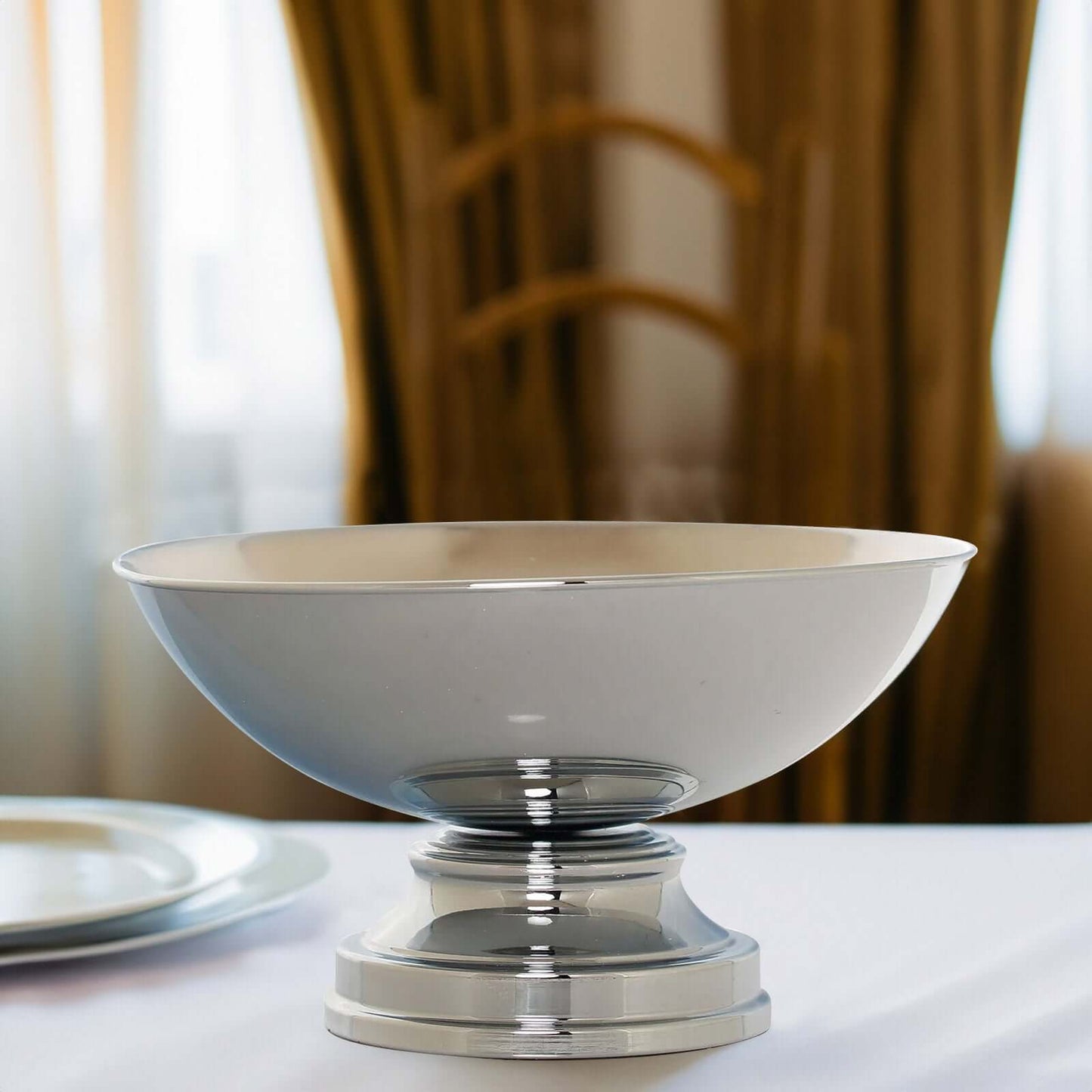 Metal Pedestal Flower Pot Round Design Metallic Silver - Floating Candle Bowl and Display Dish 12"