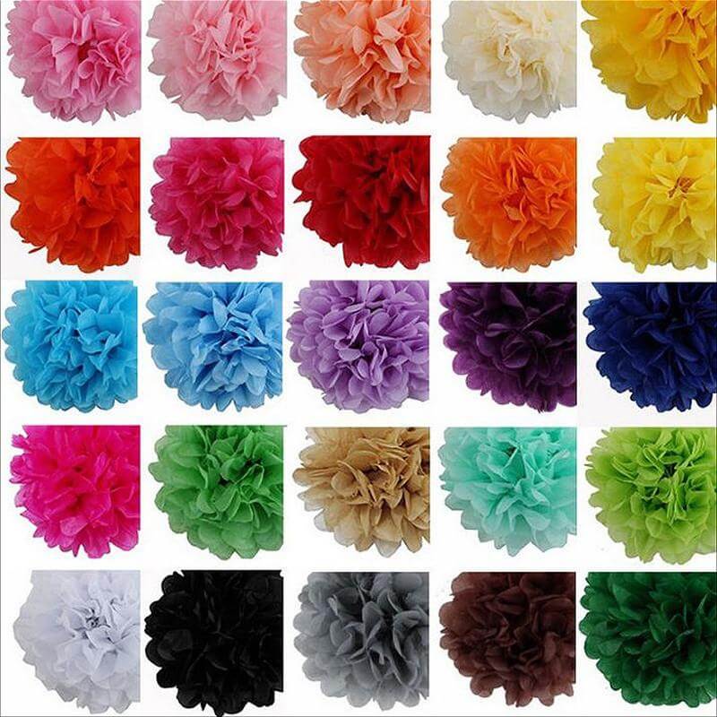 6 Pack 8" White Tissue Paper Pom Poms Flower Balls, Ceiling Wall Hanging Decorations