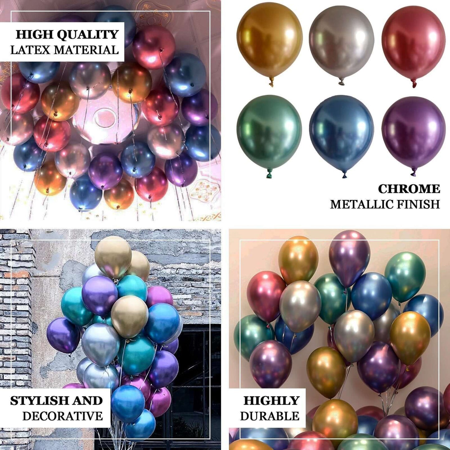 5 Pack 18" Metallic Chrome Silver Latex Helium Air Party Balloons