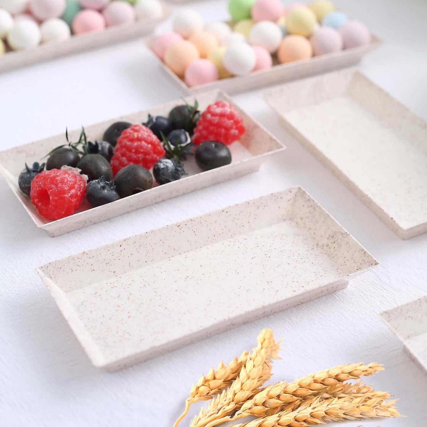 24-Pack Mini Wheat Straw Fiber Serving Trays Rectangular Biodegradable - Ideal for Appetizers 5"