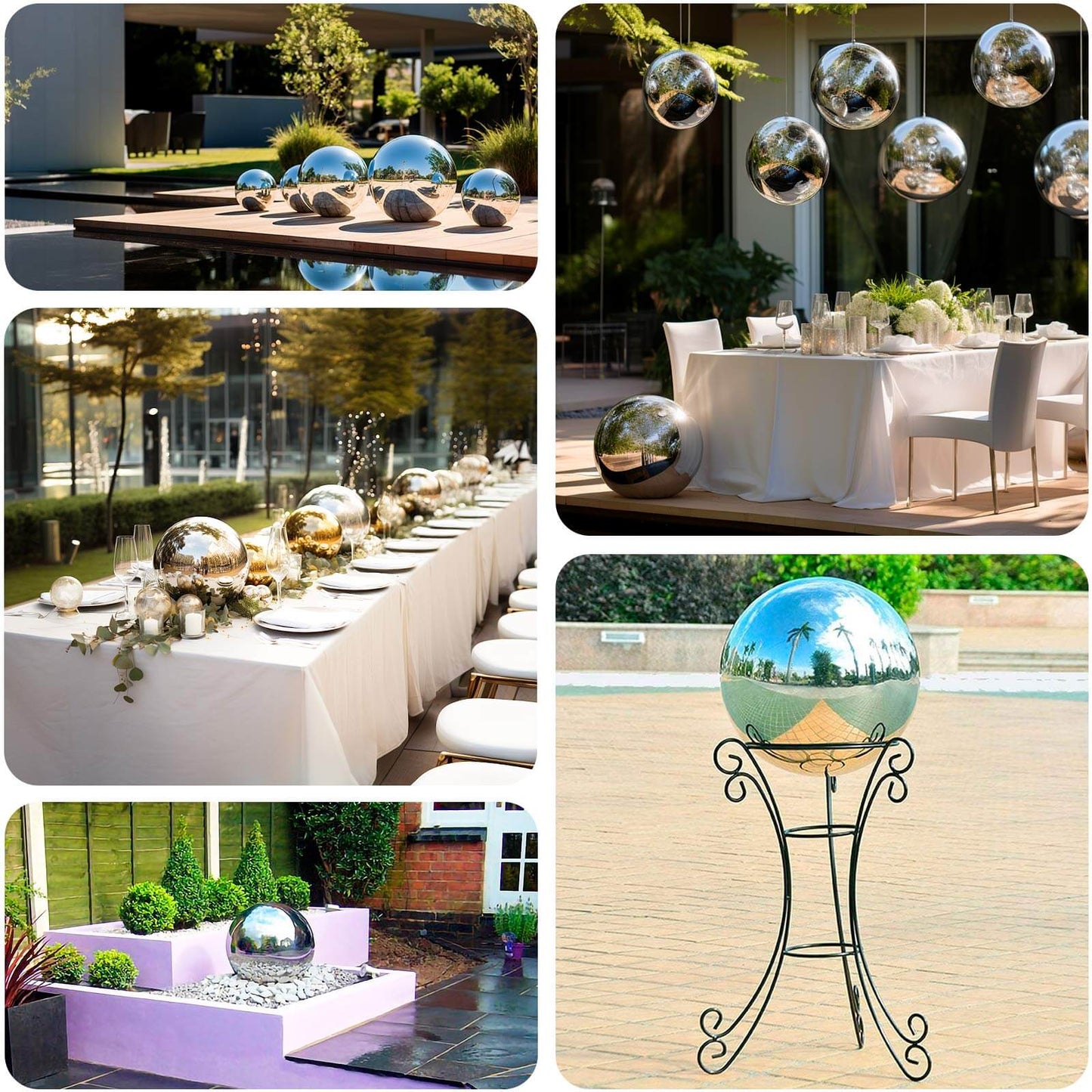 2-Pack Gazing Globe Mirror Ball Reflective Hollow Stainless Steel Silver Spheres - Decorative Outdoor Garden Display 12"