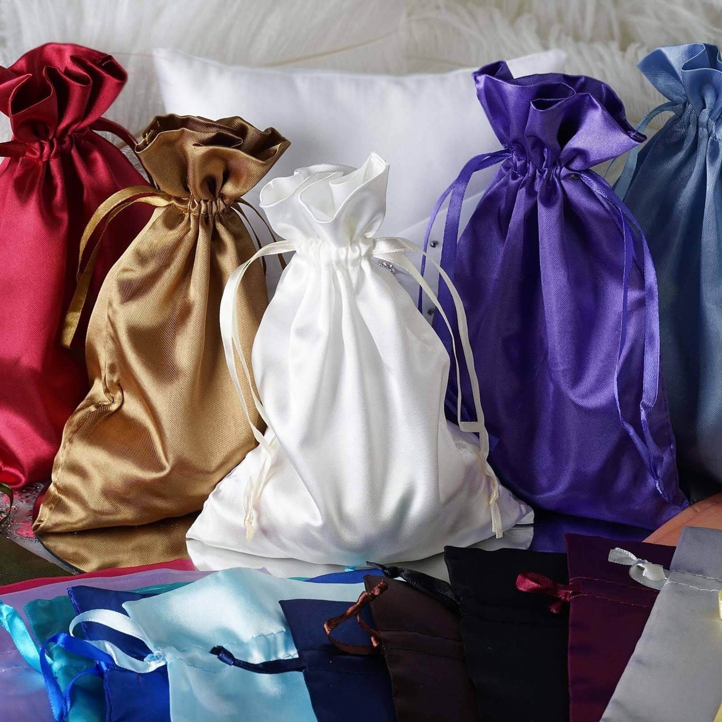 12 Pack 6"x9" Gold Satin Drawstring Wedding Party Favor Gift Bags