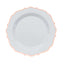 10-Pack Plastic 8" Round Dessert Plates in White with Rose Gold Scalloped Rim - Disposable Appetizer/Salad Plates