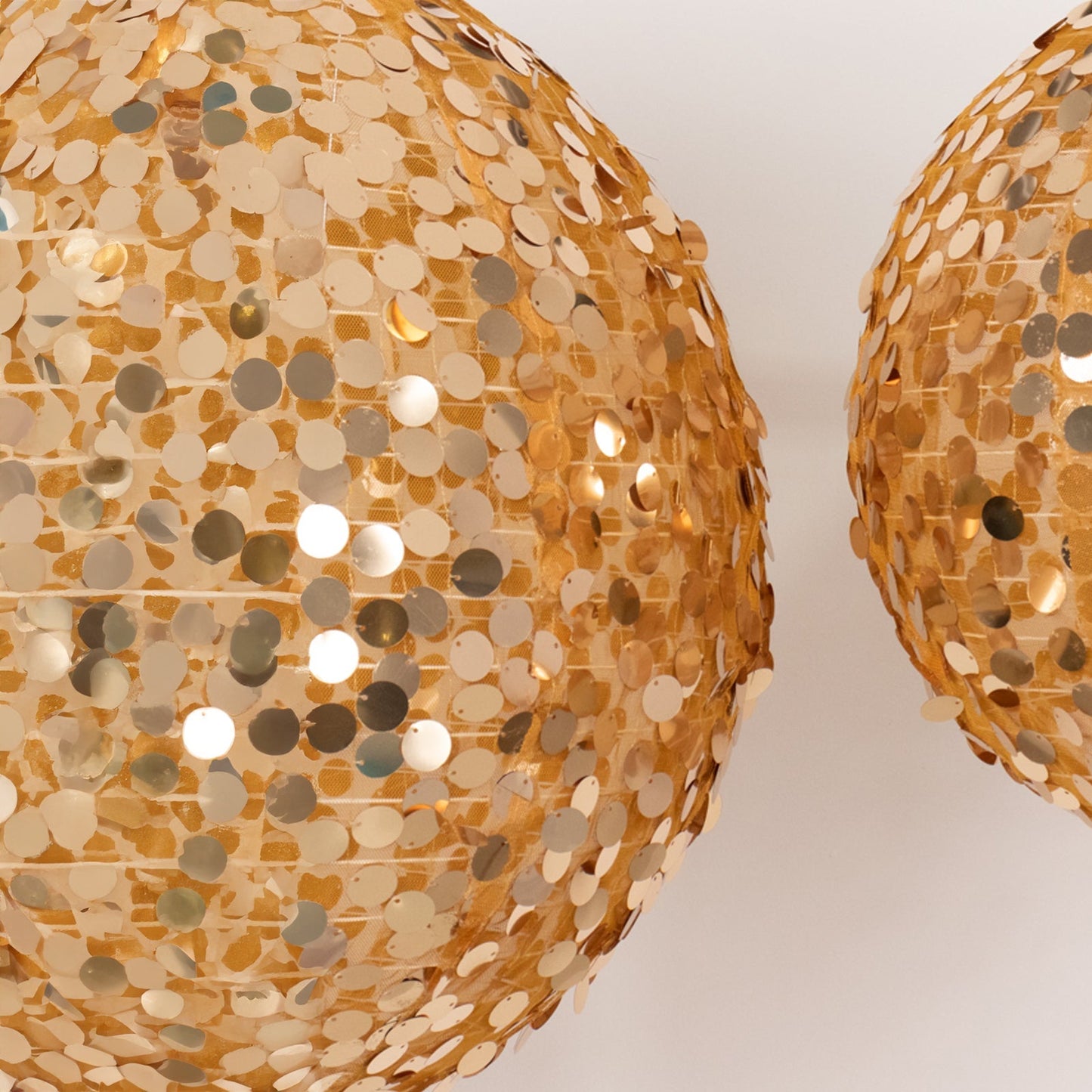 Set of 4 Glitter Gold Payette Sequin Hanging Lanterns, Large Decorative Round Foldable Fabric Chinese Lantern Lampshades - 12",14",16",20"
