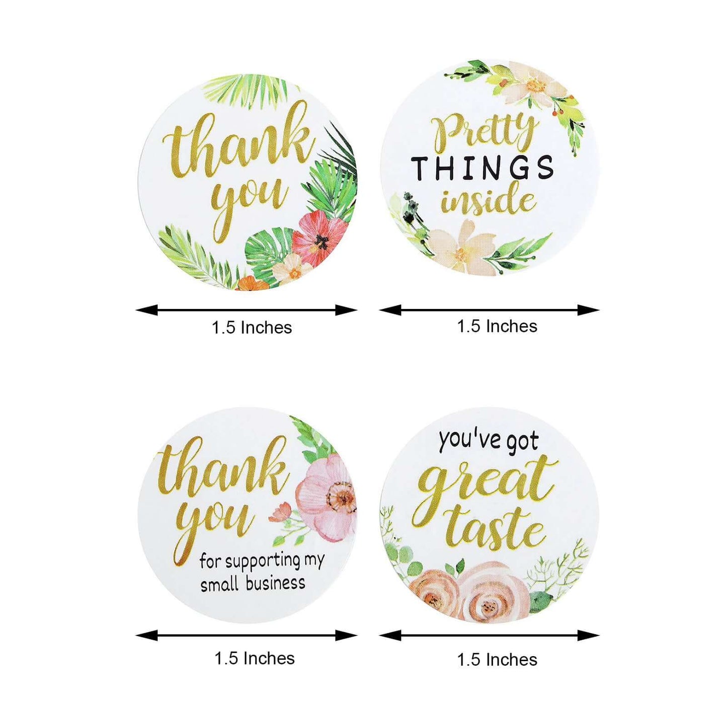 500Pcs 1.5" Thank You Themed Assorted Text Floral Stickers Roll, Labels For DIY Envelope Seal - Round