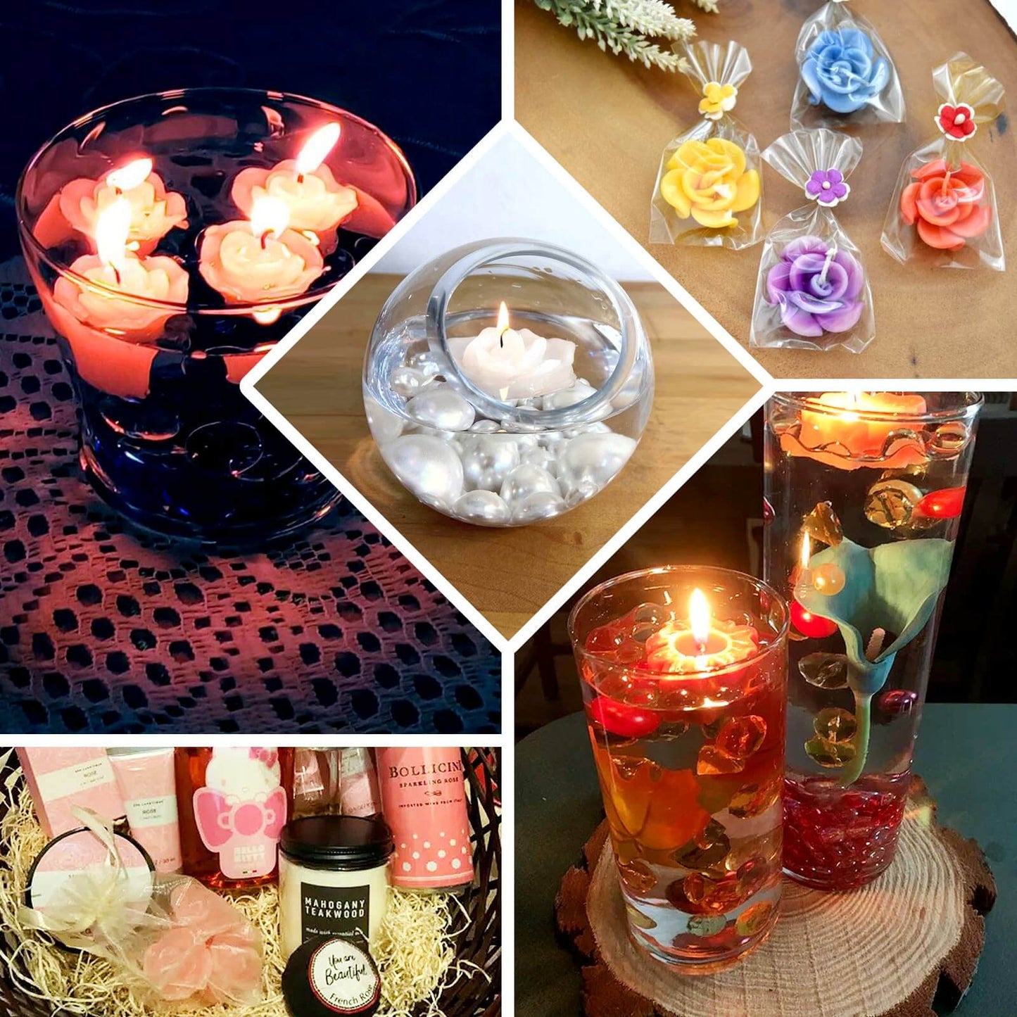 12-Pack Mini Floating Candles Rose Flower Design Pink - Wedding Vase Fillers for Decor 1"