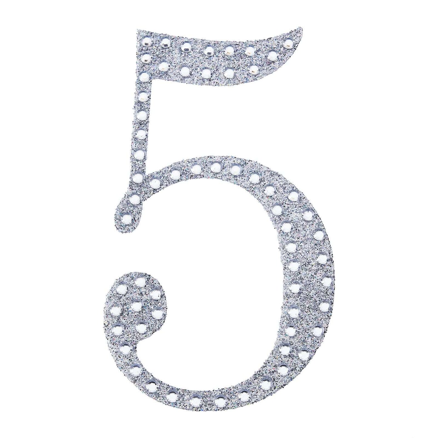 Decorative Rhinestone Number "5" Stickers, Glitter Adhesive Craft Numbers Silver DIY Sparkle Embellishments 6"