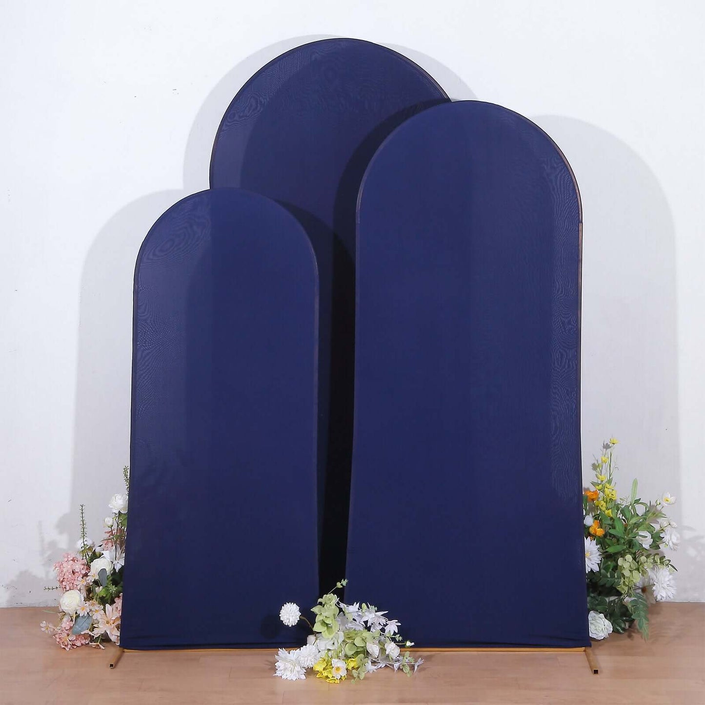 Set of 3 Matte Navy Blue Spandex Fitted Chiara Backdrop Stand Covers For Round Top Wedding Arch - 5ft, 6ft, 7ft