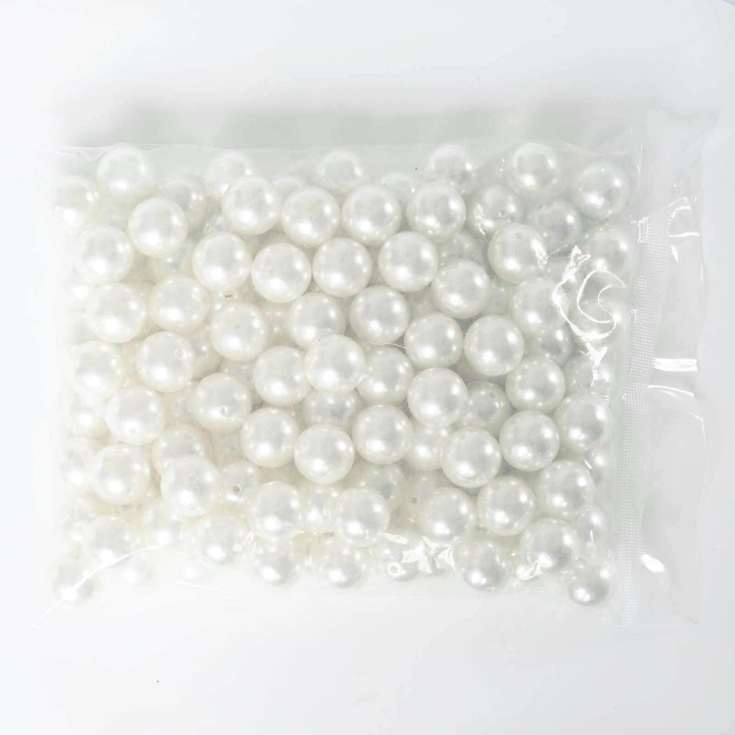 120-Pack Faux Craft Pearl Beads White - Glossy Beads with Holes for Vase Filler Jewelry Making Bridal Accessories & Event Decor 20mm