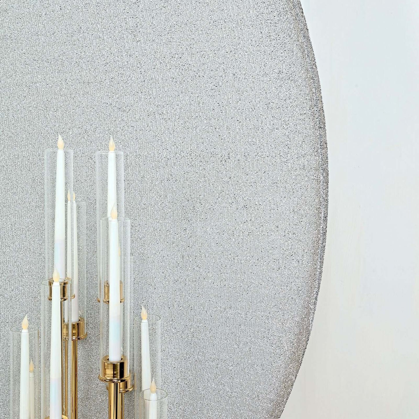 7.5ft Silver Metallic Shimmer Tinsel Spandex Round Wedding Arch Cover, 2-Sided Photo Backdrop