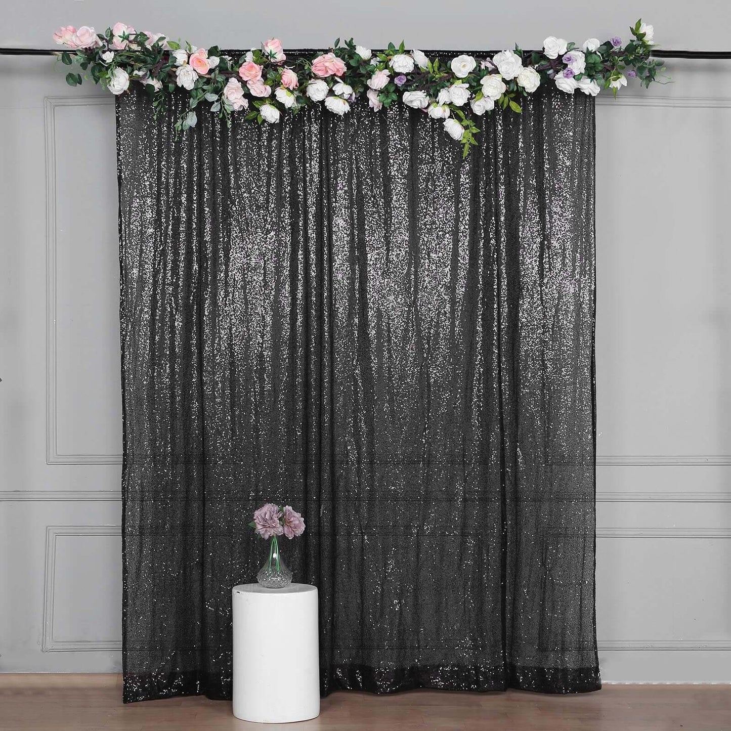 8ftx8ft Black Sequin Event Curtain Drapes, Backdrop Event Panel