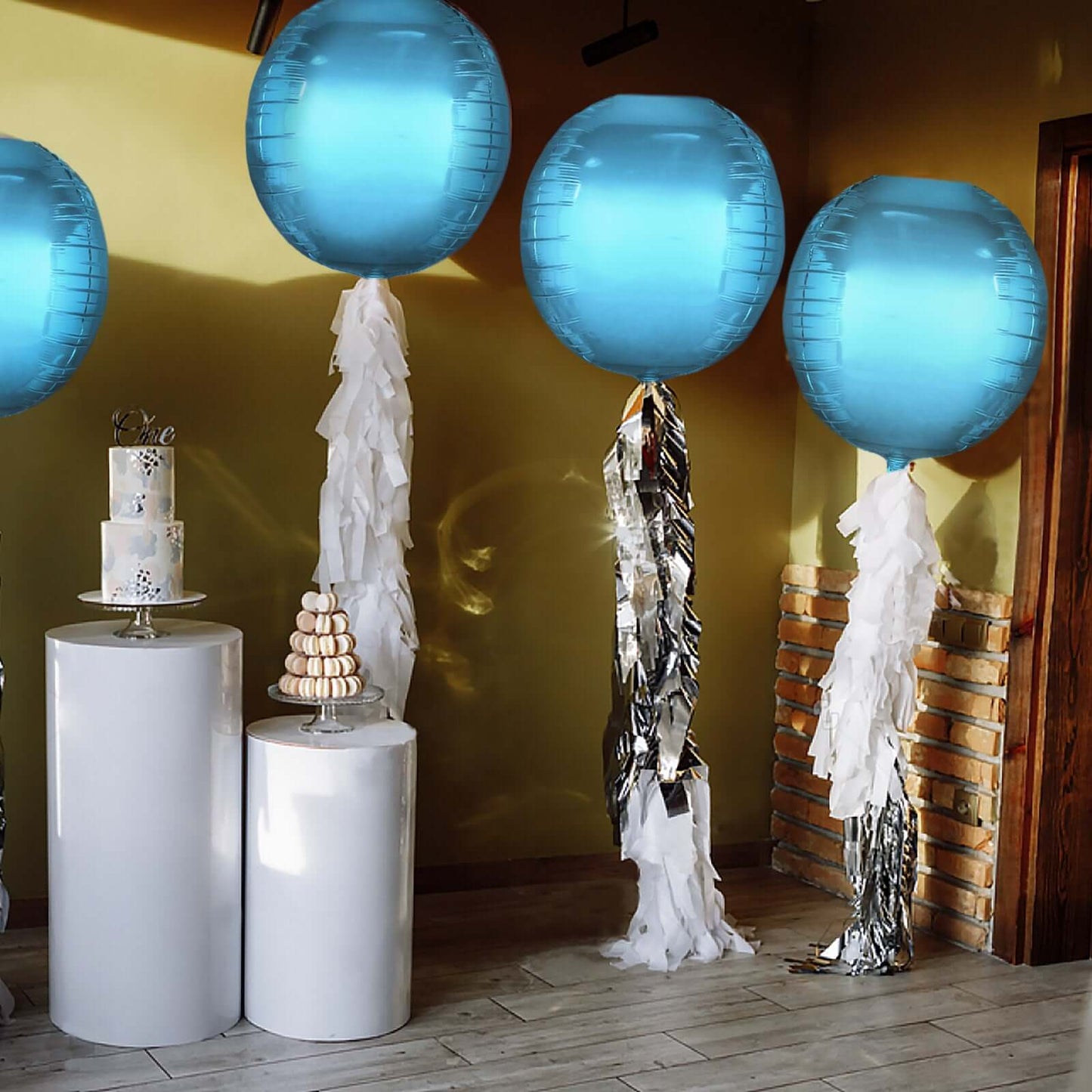 2 Pack 18" 4D Metallic Blue Sphere Mylar Foil Helium or Air Balloons