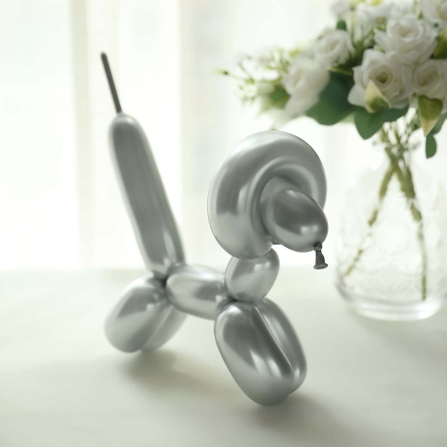 50 Pack Assorted Metallic Silver Long Latex Balloons For Twisting Magic, Animal Modelling Party Balloons