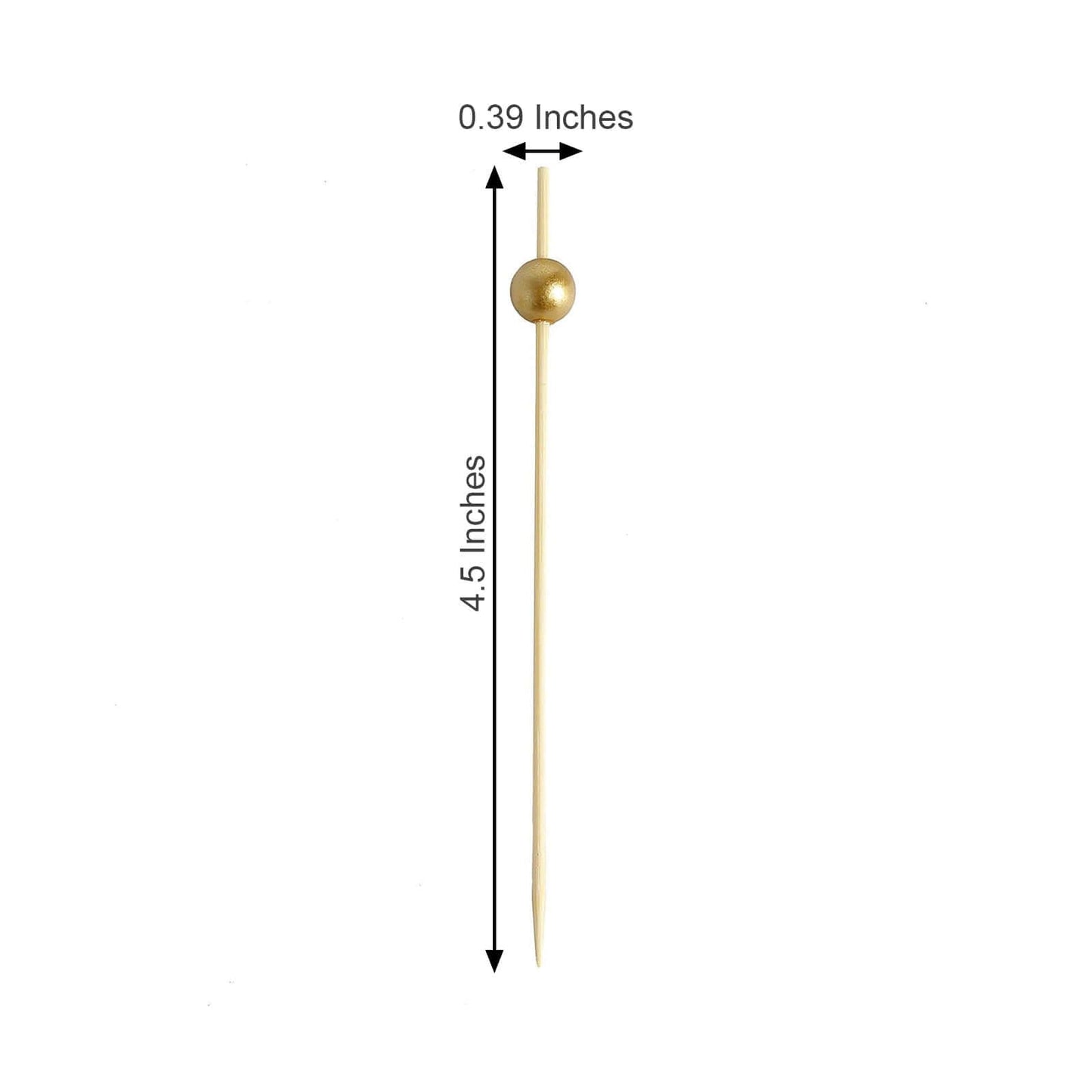 100-Pack Bamboo Cocktail Picks Gold Pearl Decorative Top Design - Eco Friendly Stir Sticks 4.5"