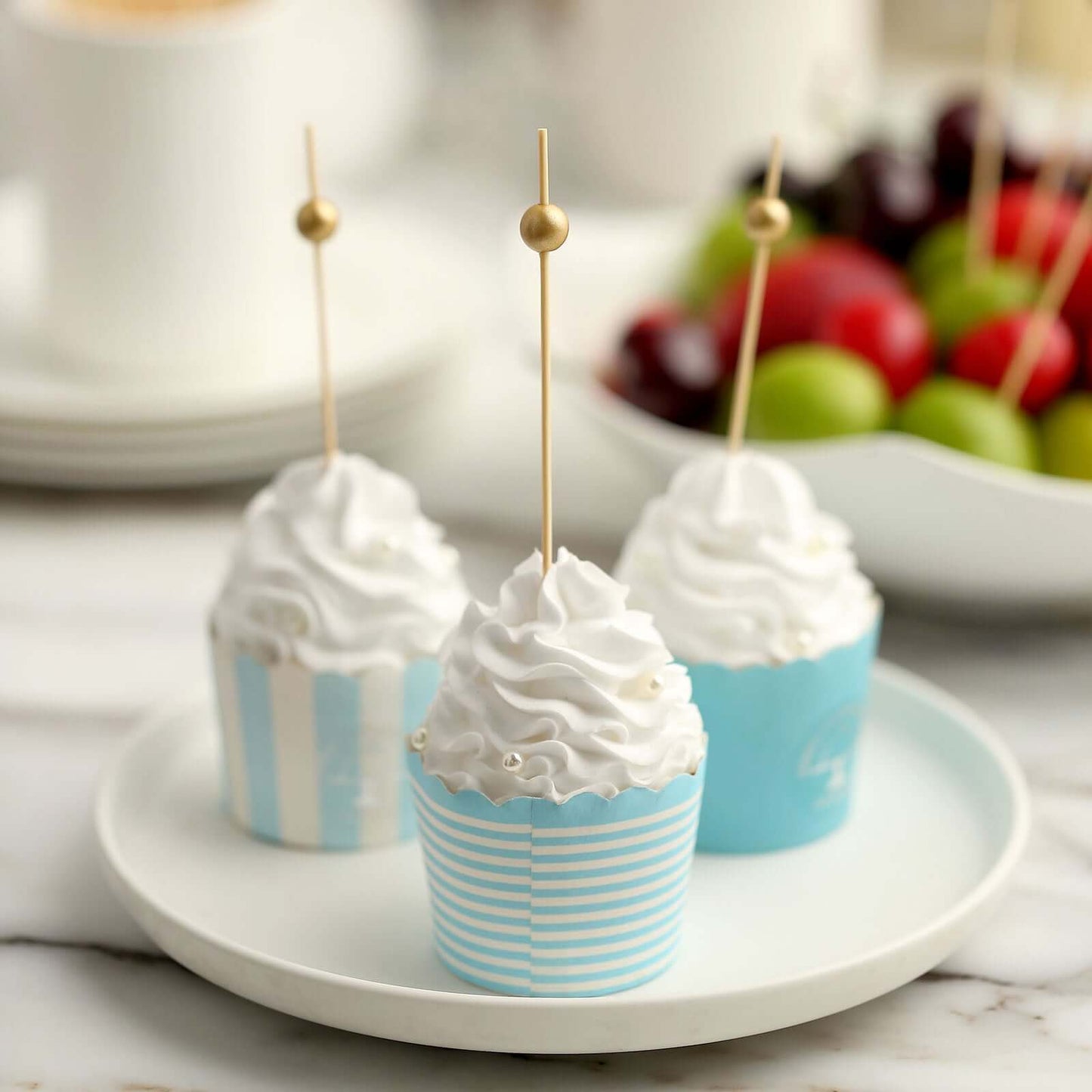 100-Pack Bamboo Cocktail Picks Gold Pearl Decorative Top Design - Eco Friendly Stir Sticks 4.5"