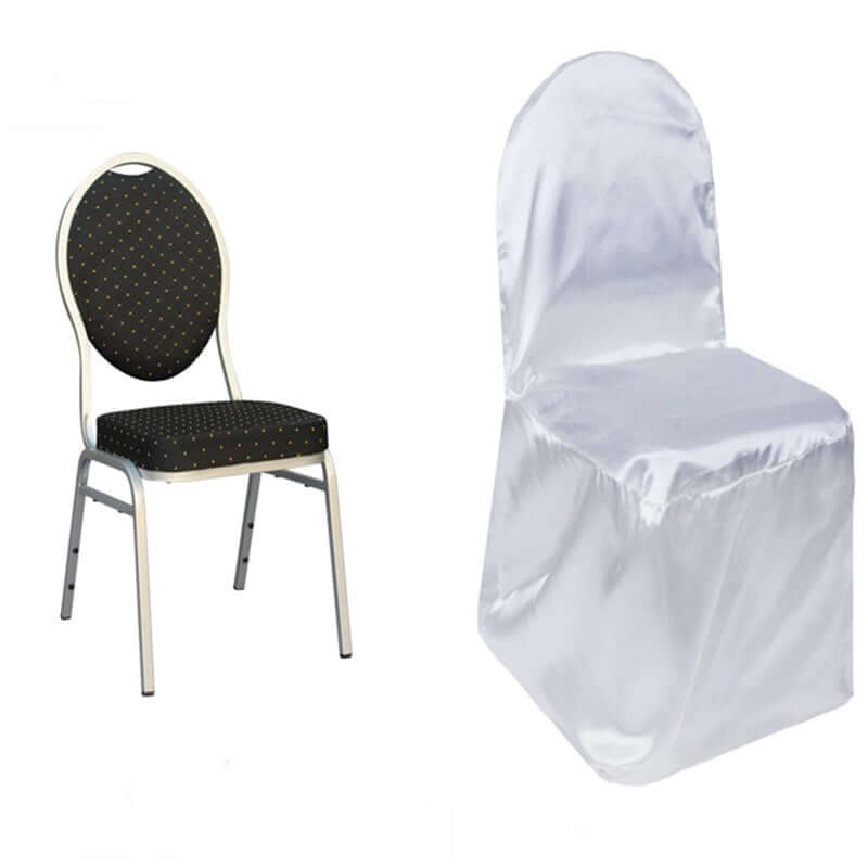 Satin Chair Covers for Banquet Chairs White with Glossy Finish - Stylish Reusable Covers for Formal Gatherings