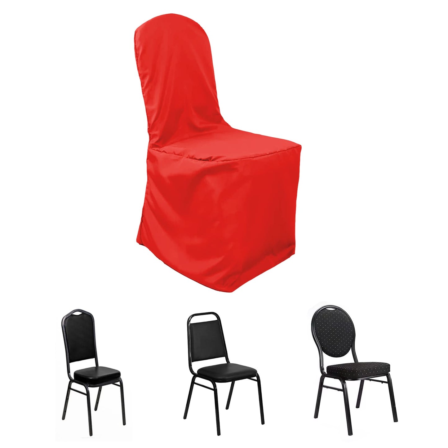 Polyester Slip On Banquet Chair Covers Red - Stain-Resistant Reusable Durable Fabric