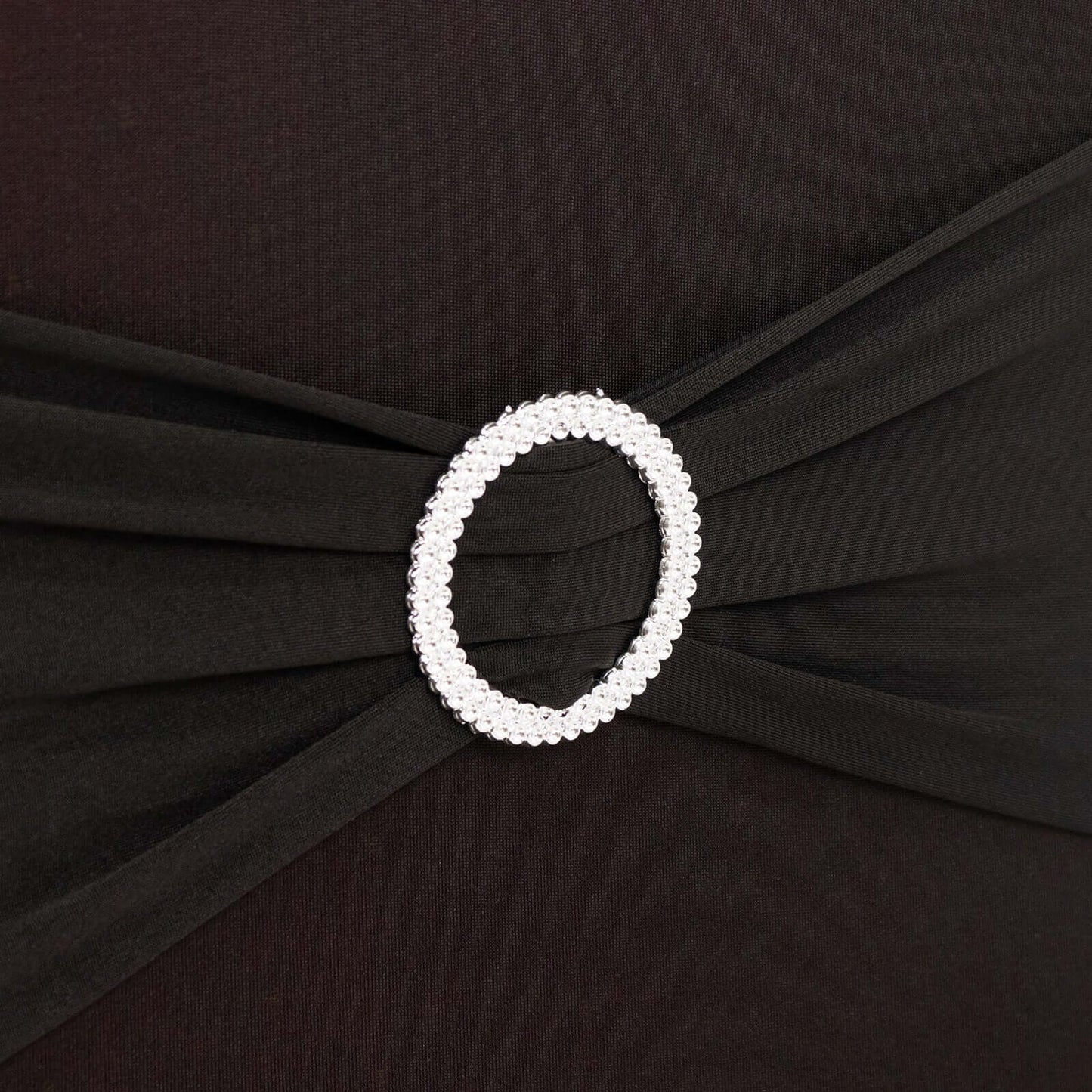 Spandex Chair Cover with Silver Rhinestone Buckled Sash Band Black - Stylish Stretch Fitted Slipcover for Banquets & Events