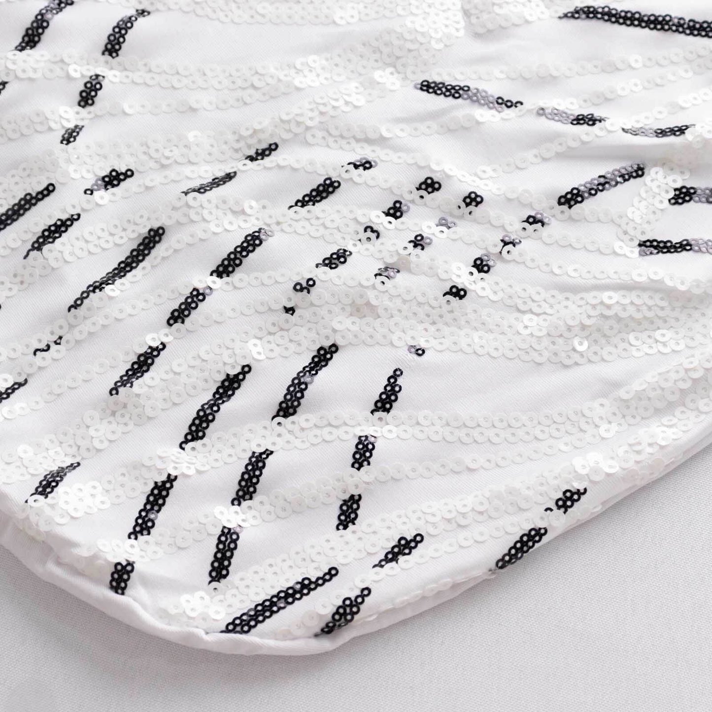 Spandex Chair Cover with Wave Embroidered Sequins for Banquet Chairs White/Black - Luxe Glittering Stretch Fitted Slipcover