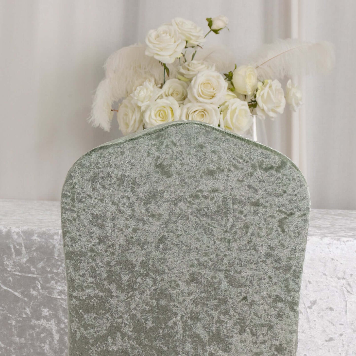 Crushed Velvet Spandex Banquet Chair Cover Fitted Slipcover Sage Green - Stretch 190GSM Slipcover with Foot Pockets