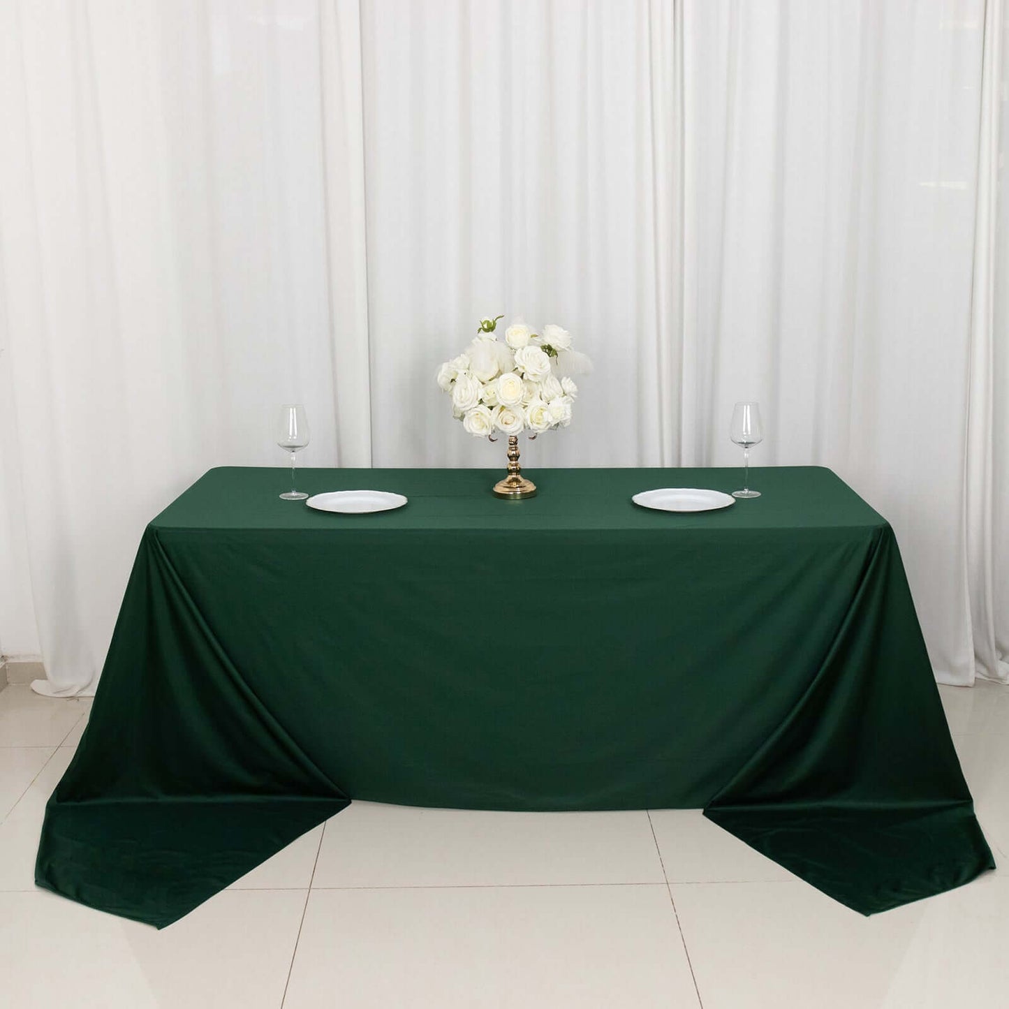 Scuba Rectangular 90"x156" Tablecloth Hunter Emerald Green - Wrinkle Free, Stain Resistant & Seamless Table Cover