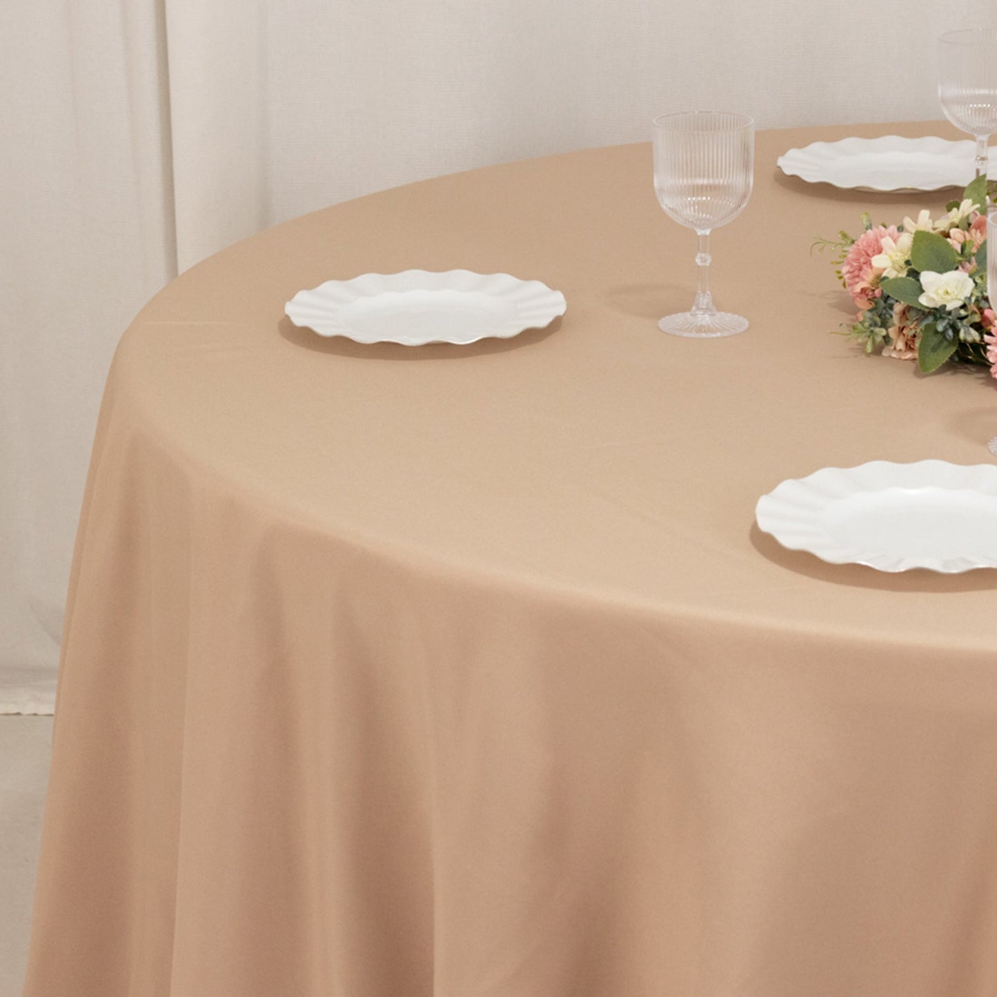 Premium Polyester 120" Round Tablecloth Nude - Seamless 220GSM Wrinkle-Resistant Table Cover