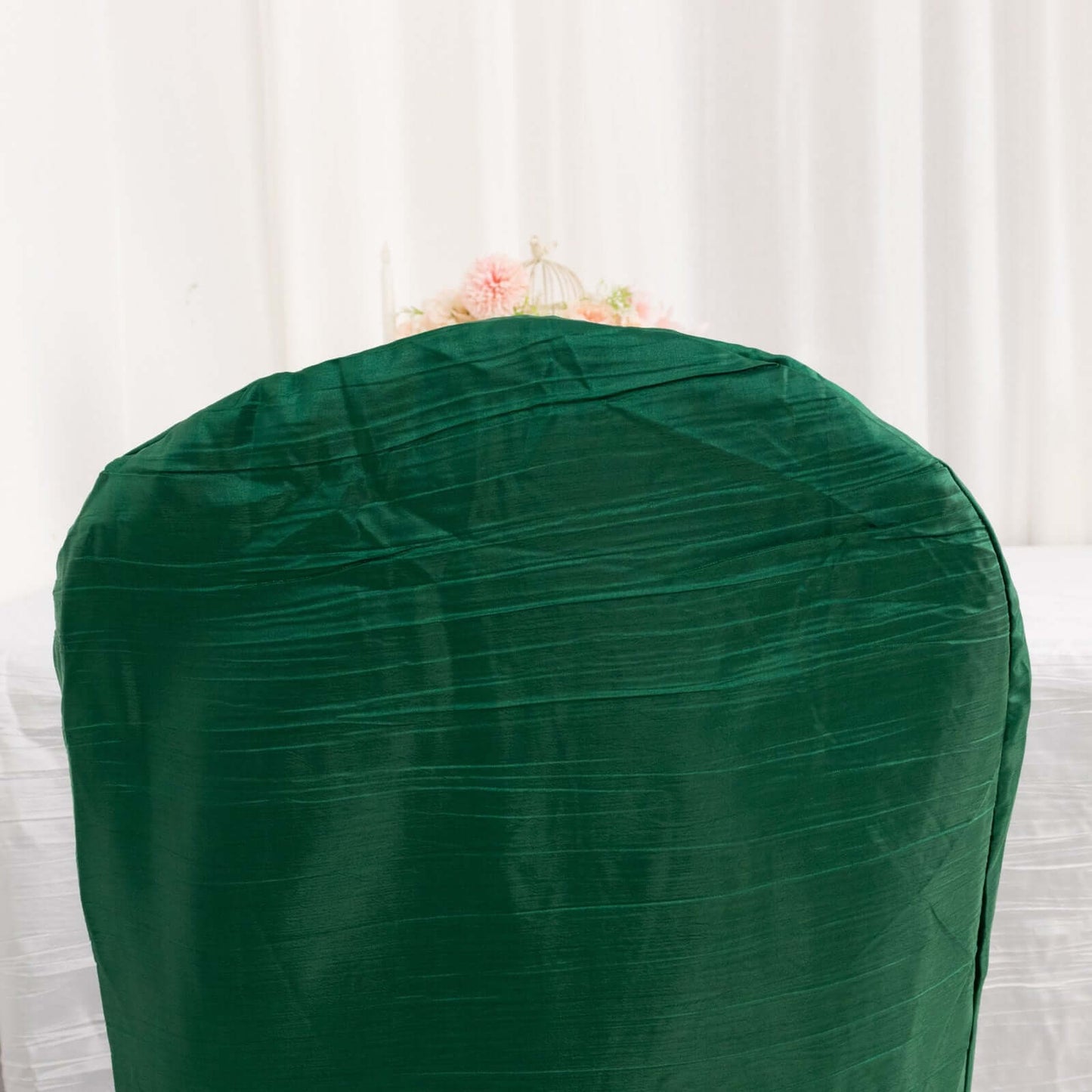 Crinkle Crushed Taffeta Chair Cover for Banquet Chairs Hunter Emerald Green - Reusable Slipcover