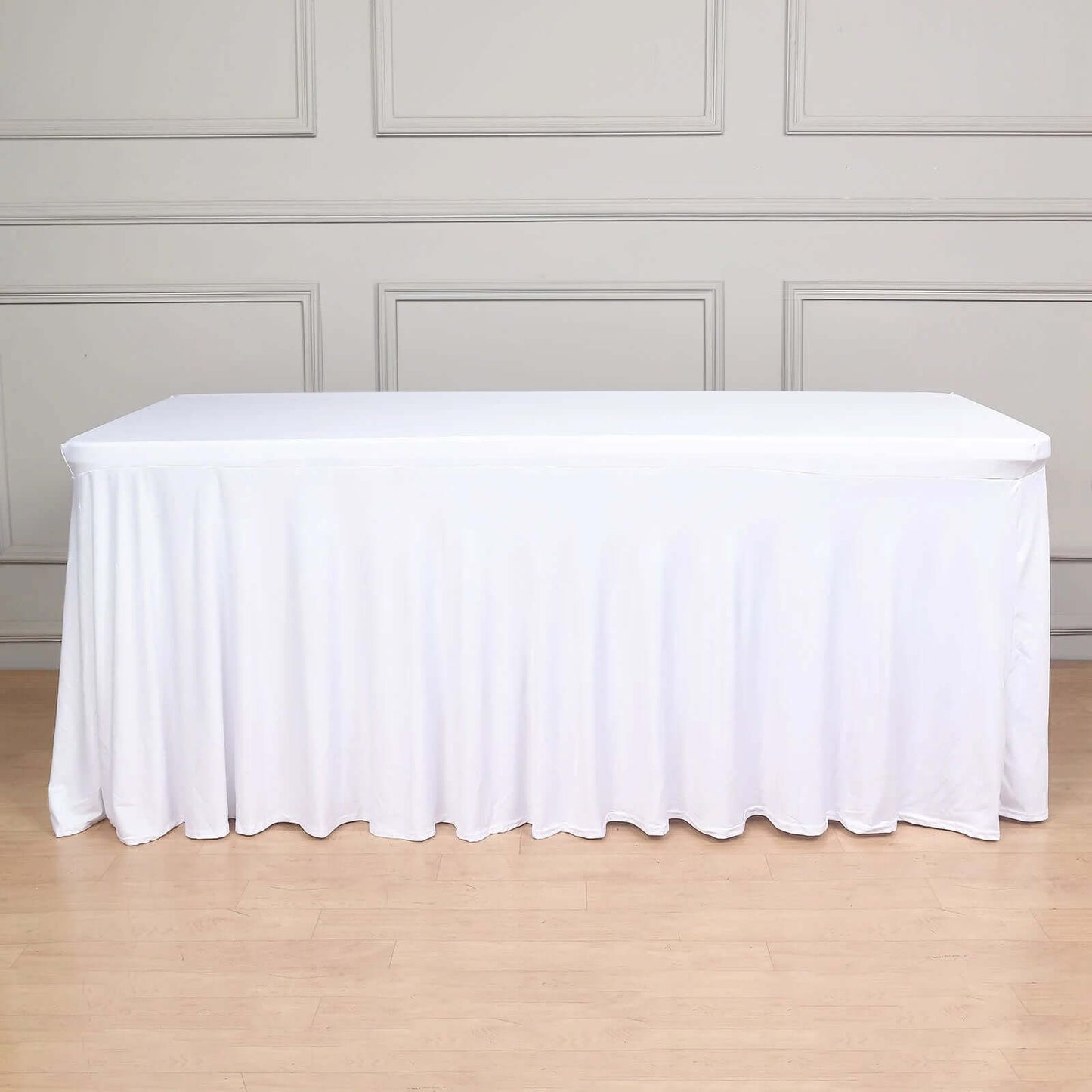 Spandex Rectangle 72"x30" Table Skirt White with Wavy Skirt-Like Effect Stylish Table Cover for Weddings, Banquets & Trade Shows
