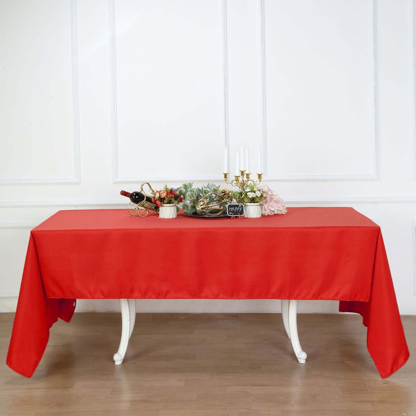 Polyester 60"x126" Rectangle Tablecloth Red - Wrinkle-Resistant Table Cover