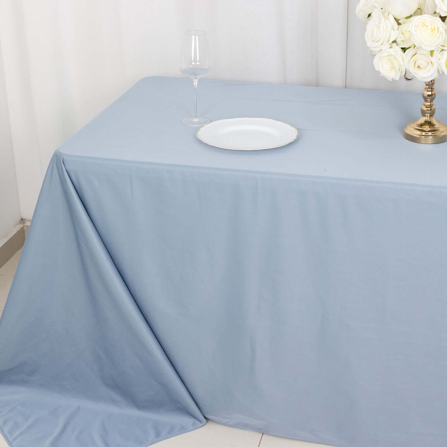 Scuba Rectangular 90"x132" Tablecloth Dusty Blue - Wrinkle Free, Stain Resistant & Seamless Table Cover