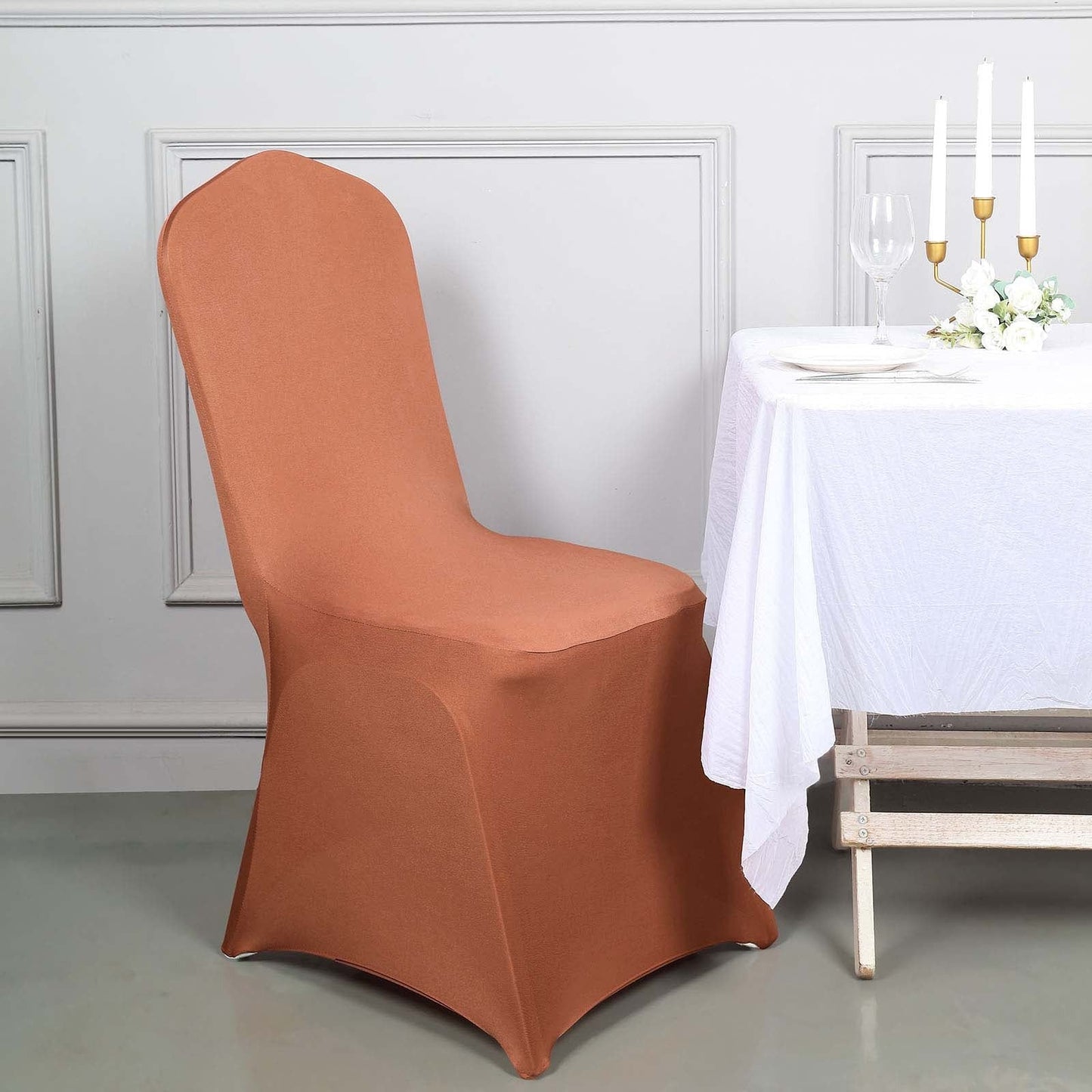 10 Pack Spandex Chair Covers for Banquet Chairs Terracotta (Rust) - Durable Reusable Stretch Slip-On Covers