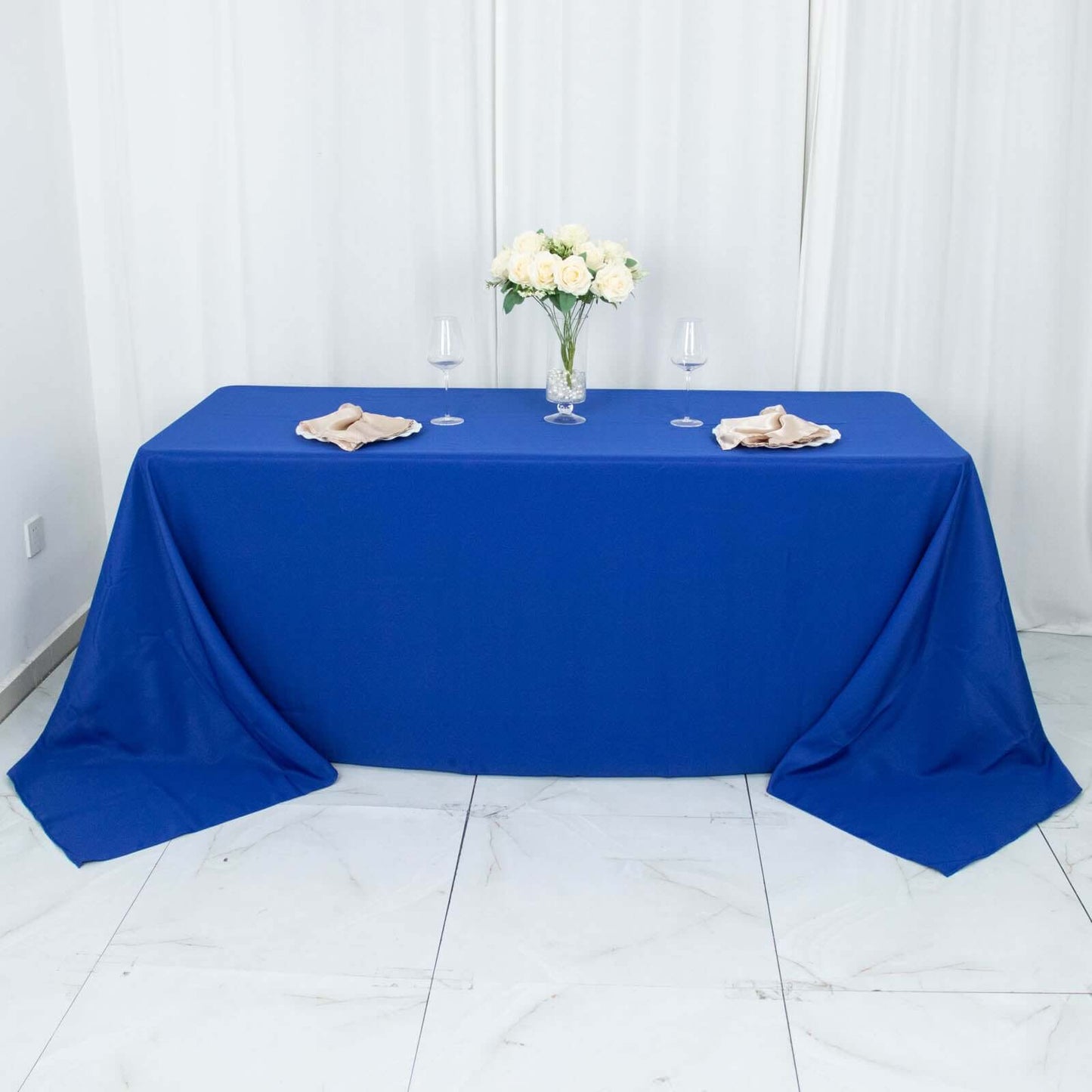 Premium Polyester 90"x132" Rectangle Tablecloth Royal Blue - Seamless 220GSM Stain-Resistant Table Cover