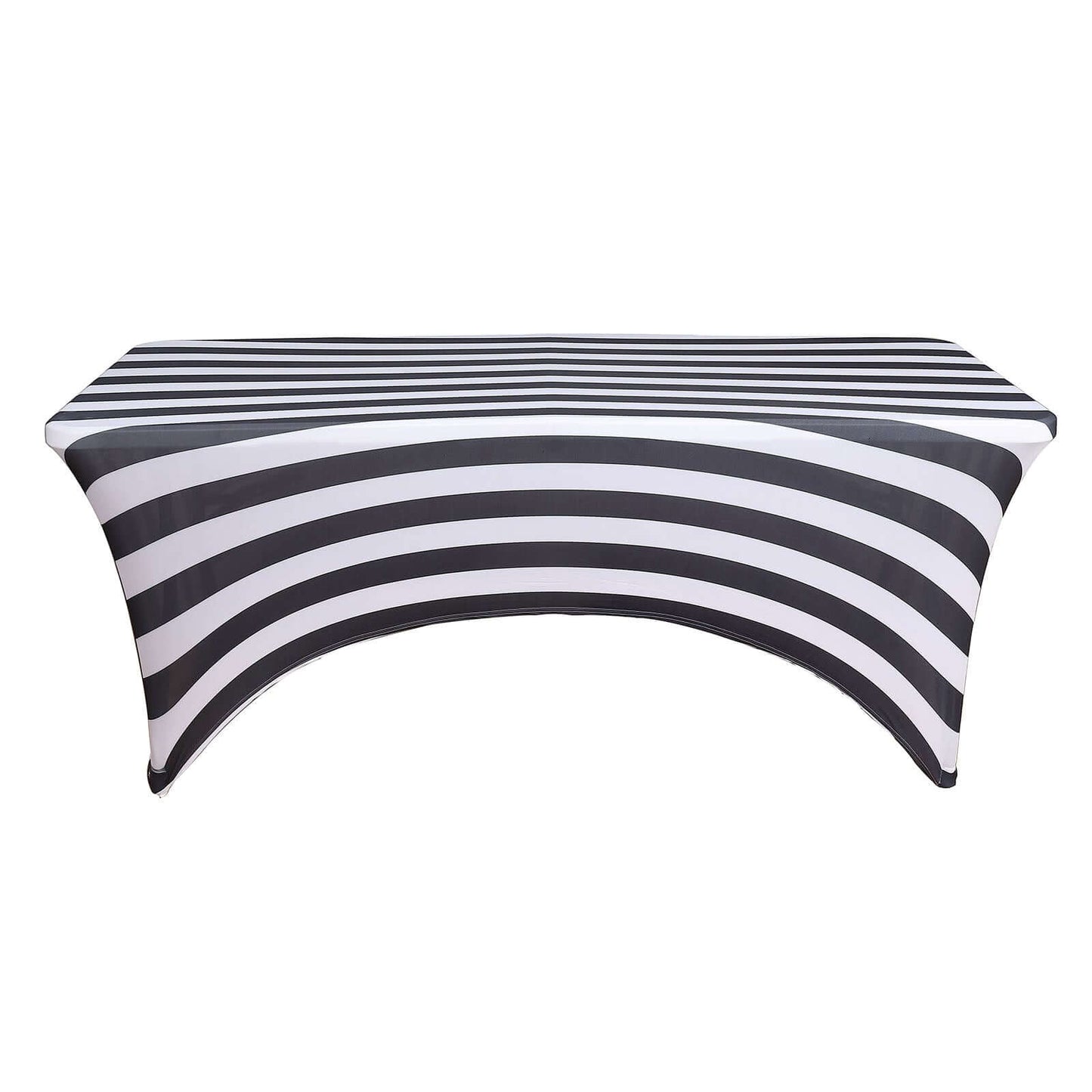 Stretch Spandex 72"x30" Rectangle Tablecloth Black/White Vertical Stripes - Durable Form-Fitting Table Cover for Events & Presentations