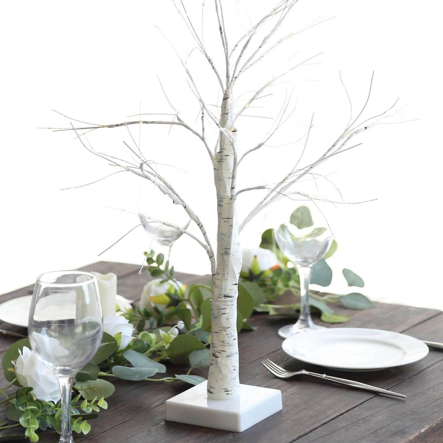 Lighted Birch Tree Lamp White Design Warm White - Battery Operated Rechargeable LED Table Accent 2ft