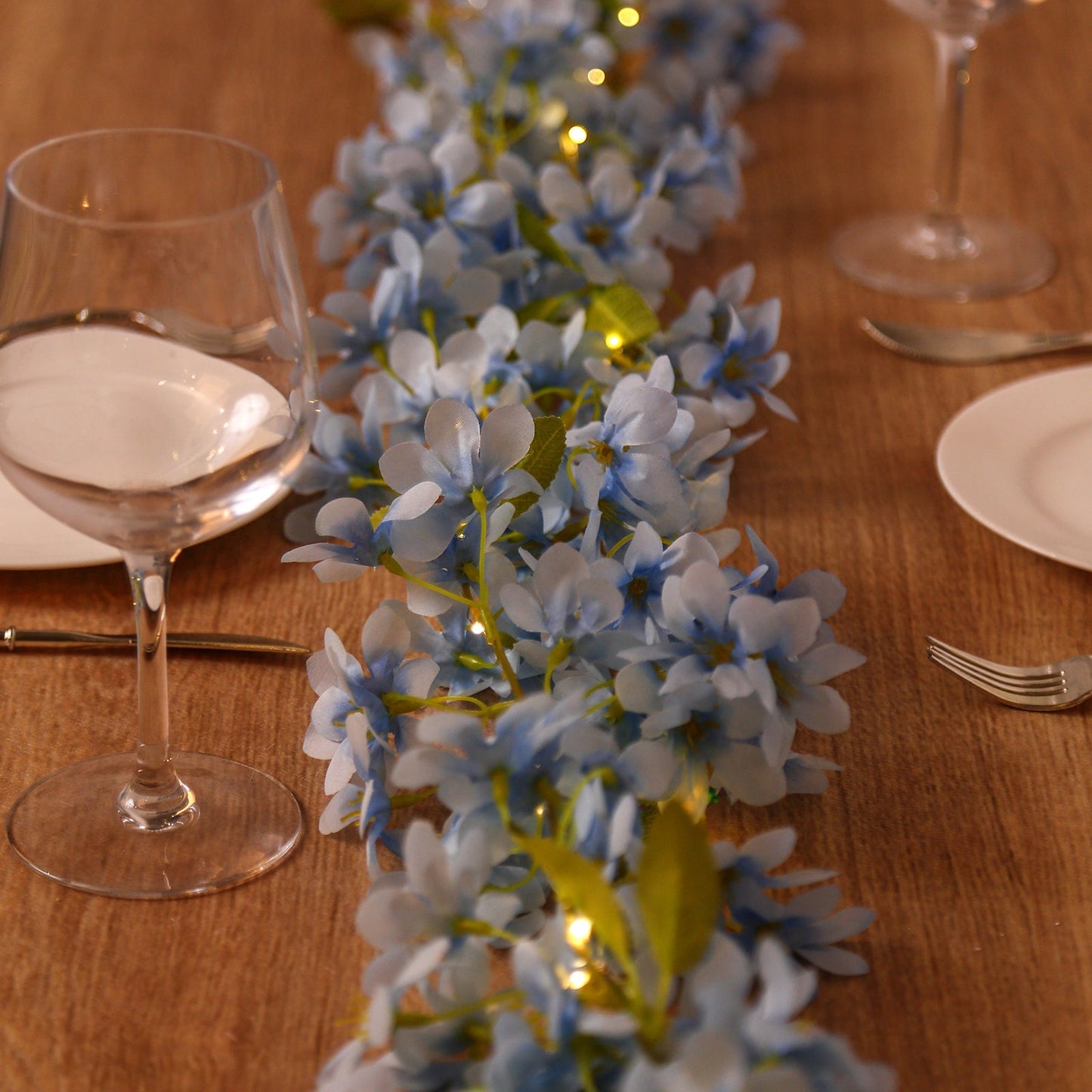 2-Pack Garland String Lights Jasmine Silk Flower Design Blue Warm White - Battery Operated Hanging DÃ©cor 6ft